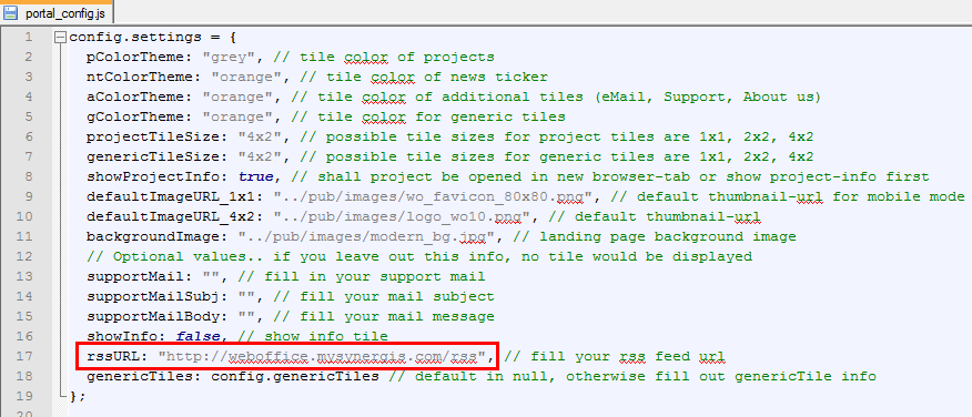 Konfiguration in portal_config.js