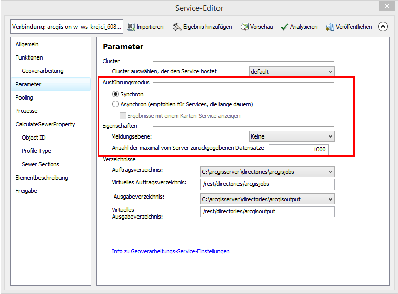 Parametereinstellungen im Service Editor