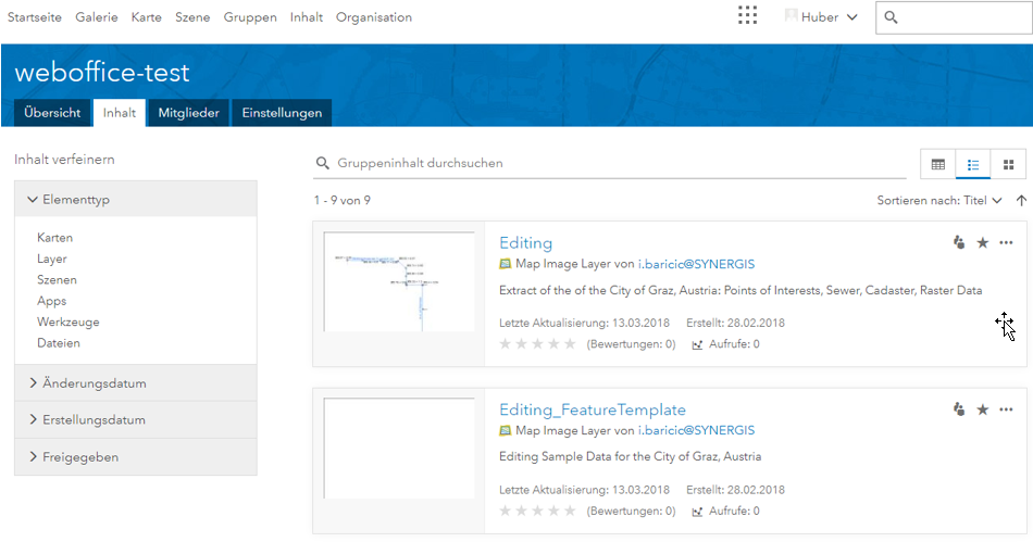 Gruppeninhalte, die für den angemeldeten Portal-User sichtbar sind