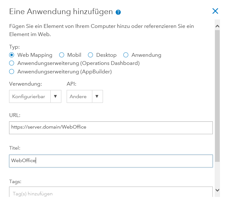 Eine Anwendung hinzufügen - Konfiguration