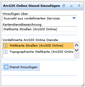 ArcGIS Online Dienst aus einer vordefinierten Liste hinzufügen