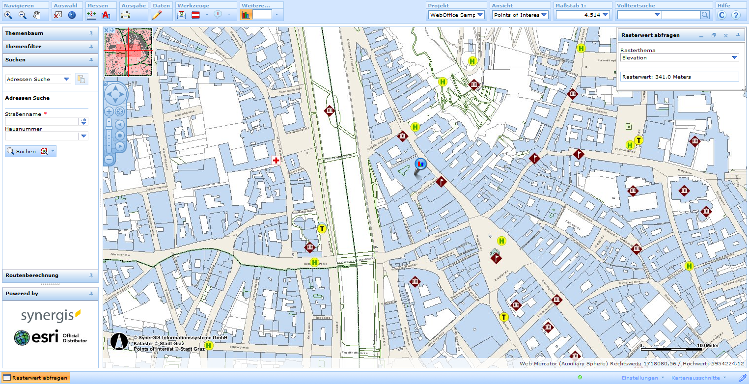 Werkzeug "Rasterwert abfragen" im WebOffice html Client