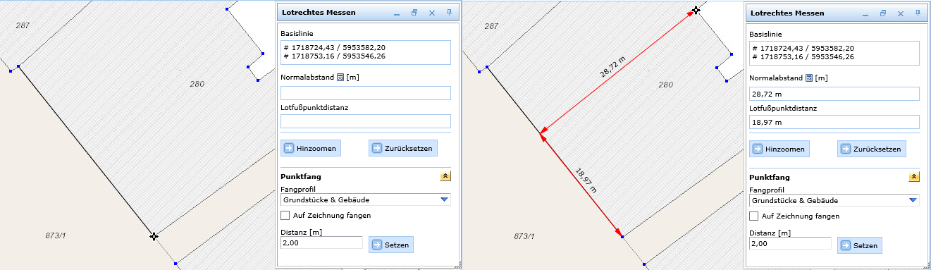 Lotrechtes Messen mit Punktfang im WebOffice html client