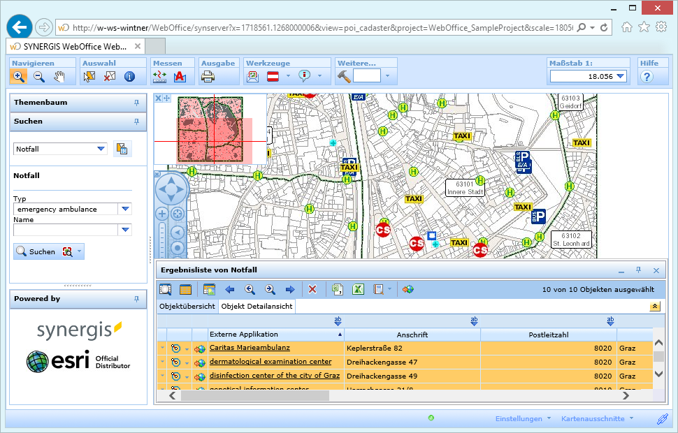 Ergebnisliste im WebOffice html Client