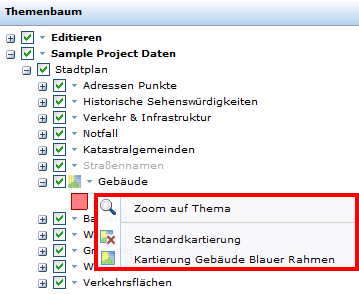 Kontextmenü zur "Einfachen thematischen Kartierung" im Themenbaum