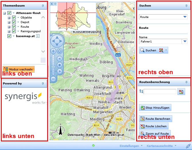 Vier Segmente zum Andocken der Formulare