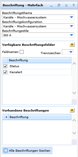 Aufgeklappter Dialog 'Freies Beschriften Mehrfach' im WebOffice html client
