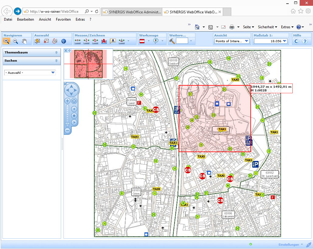 Festlegen des zu vergrößernden Kartenausschnittes