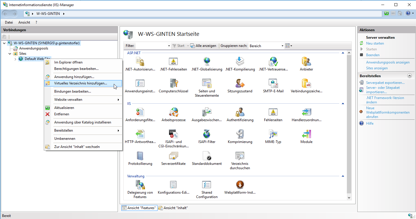 Erstellen eines virtuellen Verzeichnisses mit dem Namen "UserManagementAdminWeb" Erstellen eines virtuellen Verzeichnisses mit dem Namen "UserManagementAdminWeb"