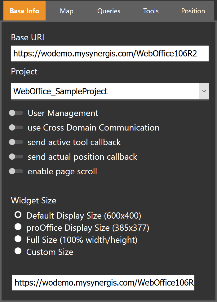WebOffice map widget Testcontainer - Base Info