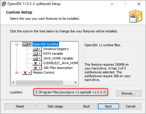 Auswahl der Installationskomponenten und Anpassung des Installationspfades