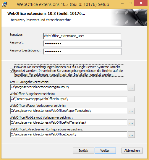 Im Installation-Setup der WebOffice Extensions werden die Ordner-Berechtigungen für den eigenen Extension User vergeben