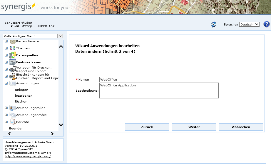 Anwendungen bearbeiten - Schritt 2 Daten ändern
