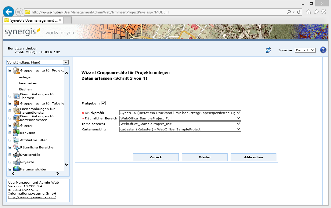 Gruppenrechte für Projekte anlegen - Schritt 3 Daten erfassen