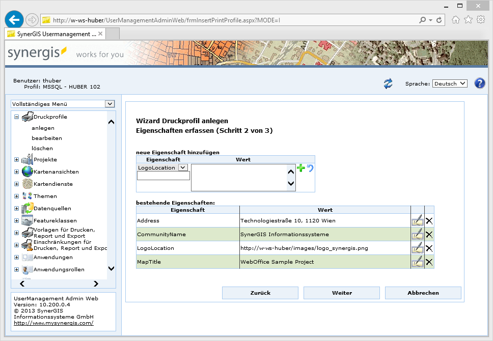Druckprofil anlegen - Schritt 2