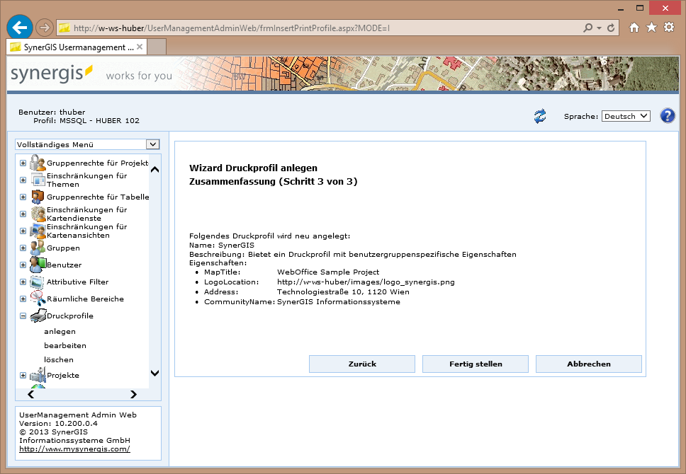 Druckprofil anlegen - Schritt 3