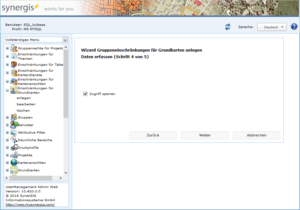 Gruppeneinschränkungen für Grundkarten anlegen - Schritt 4 Zugriff sperren
