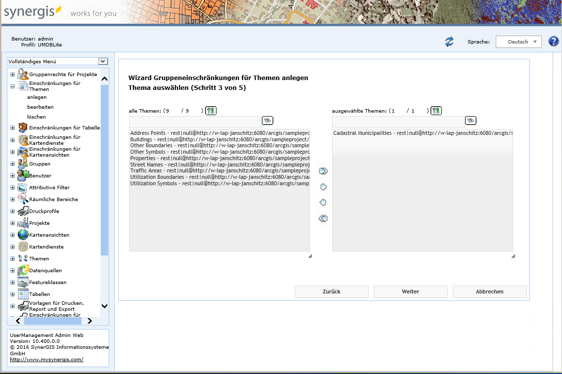 Anlegen Gruppeneinschränkungen für Themen - Schritt  3 Themen auswählen