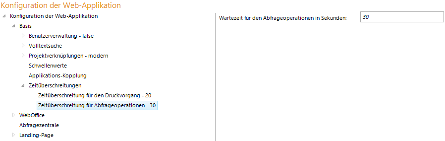 Konfiguration - Zeitüberschreitung für Abfrageoptionen