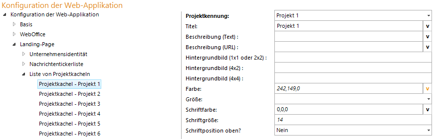 Konfiguration - Liste von Projektkacheln