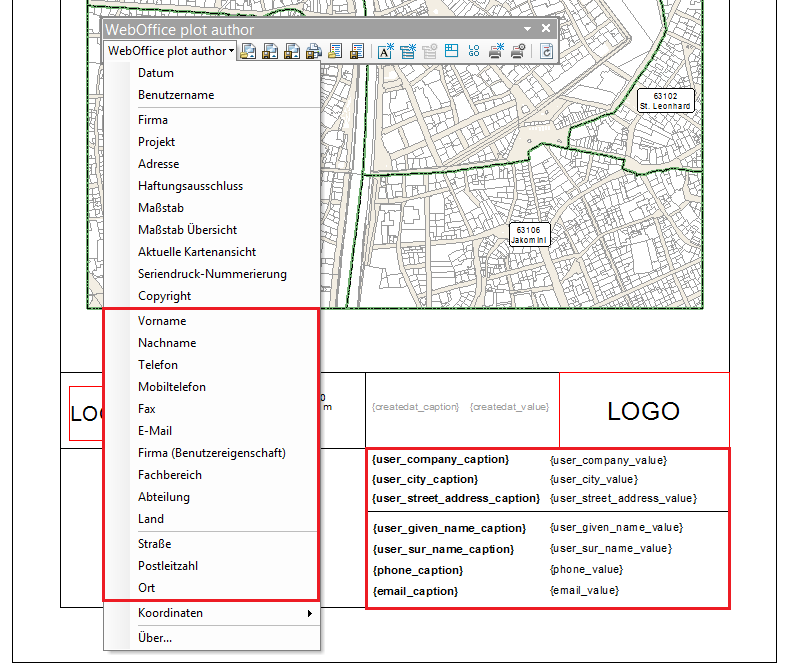 Benutzereigenschaften in das Drucklayout einfügen