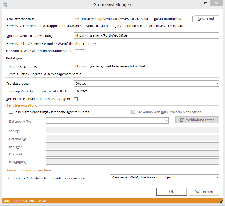 Speichern der Anwendungsprofile in den Grundeinstellungen des WebOffice author Speichern der Anwendungsprofile in den Grundeinstellungen des WebOffice author