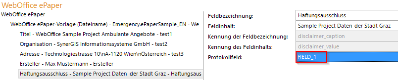Zuweisung eines Protokollfeldes zu einem Funktionsfeld
