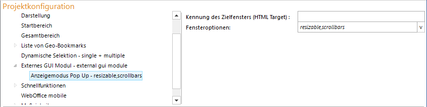 Anzeigemodus Pop Up Konfiguration