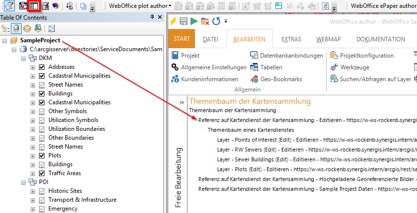 Übertragen der Struktur und der Sichtbarkeitseinstellungen aus dem geöffneten ArcMap Dokuments