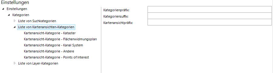 Konfiguration der Liste von Kartenansichten-Kategorien
