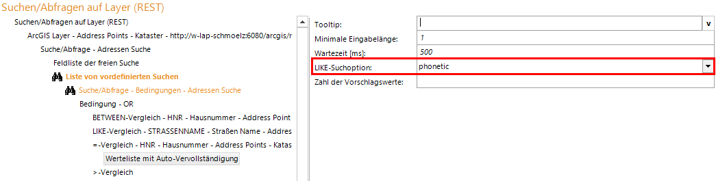 Konfiguration einer LIKE-Suchoption bei einem =-Vergleich
