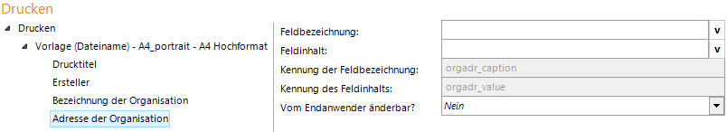 Konfiguration Adresse der Organisation