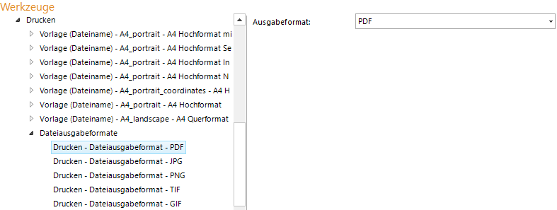 Dateiausgabeformate Konfiguration