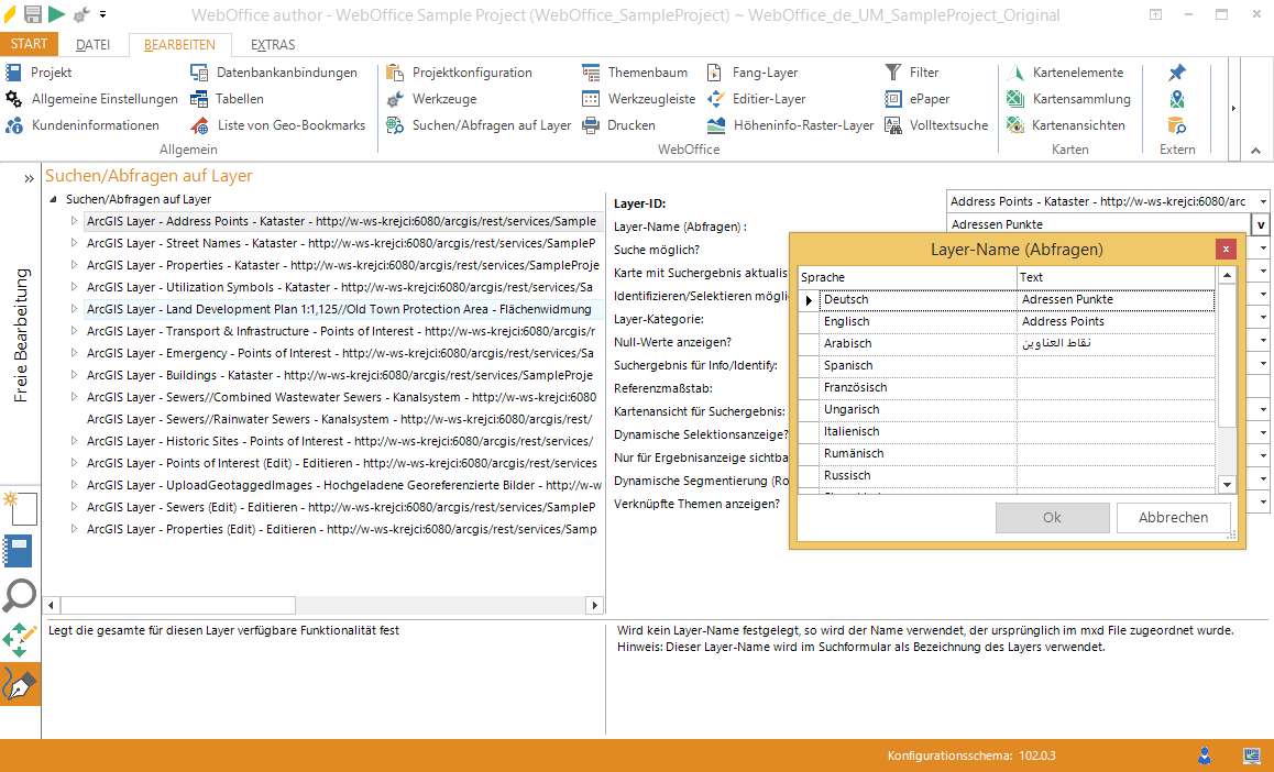 Anzeige von sprachspezifischen Parametern im WebOffice author