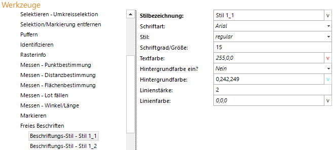 Beschriftungs-Stil beim Freien Beschriften - Konfiguration