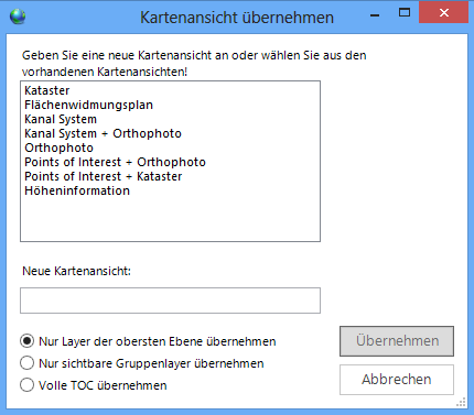 Dialog im WebOffice author: Kartenansicht übernehmen