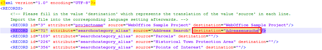 Übersetzen der sprachabhängigen Texte in einem UTF-8 Editor