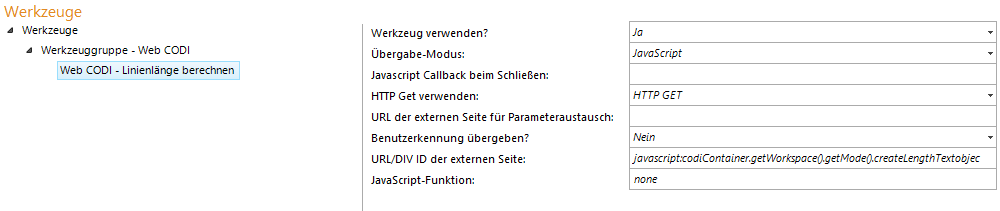 Konfiguration - Web CODI Linienlänge berechnen Konfiguration - Web CODI Linienlänge berechnen