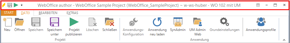 Die WebOffice author Fenster-Menütitelleiste