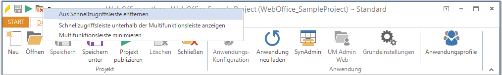 Menüpunkt aus Schnellzugriffsleiste entfernen