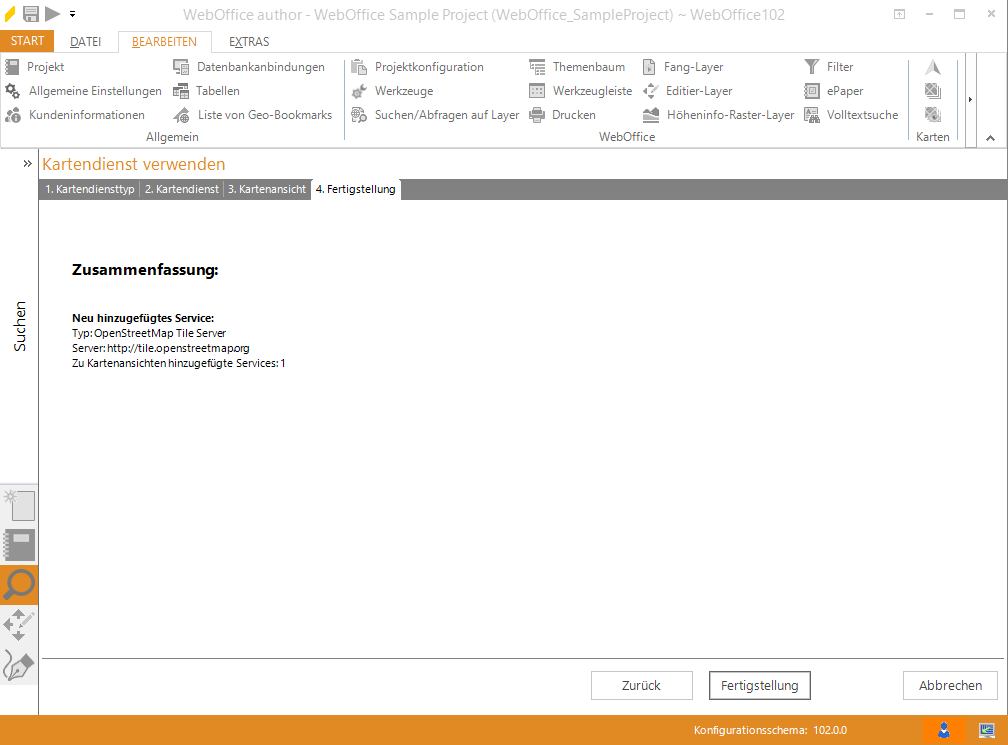 Assistent "Kartendienst hinzufügen" - Wizard fertigstellen