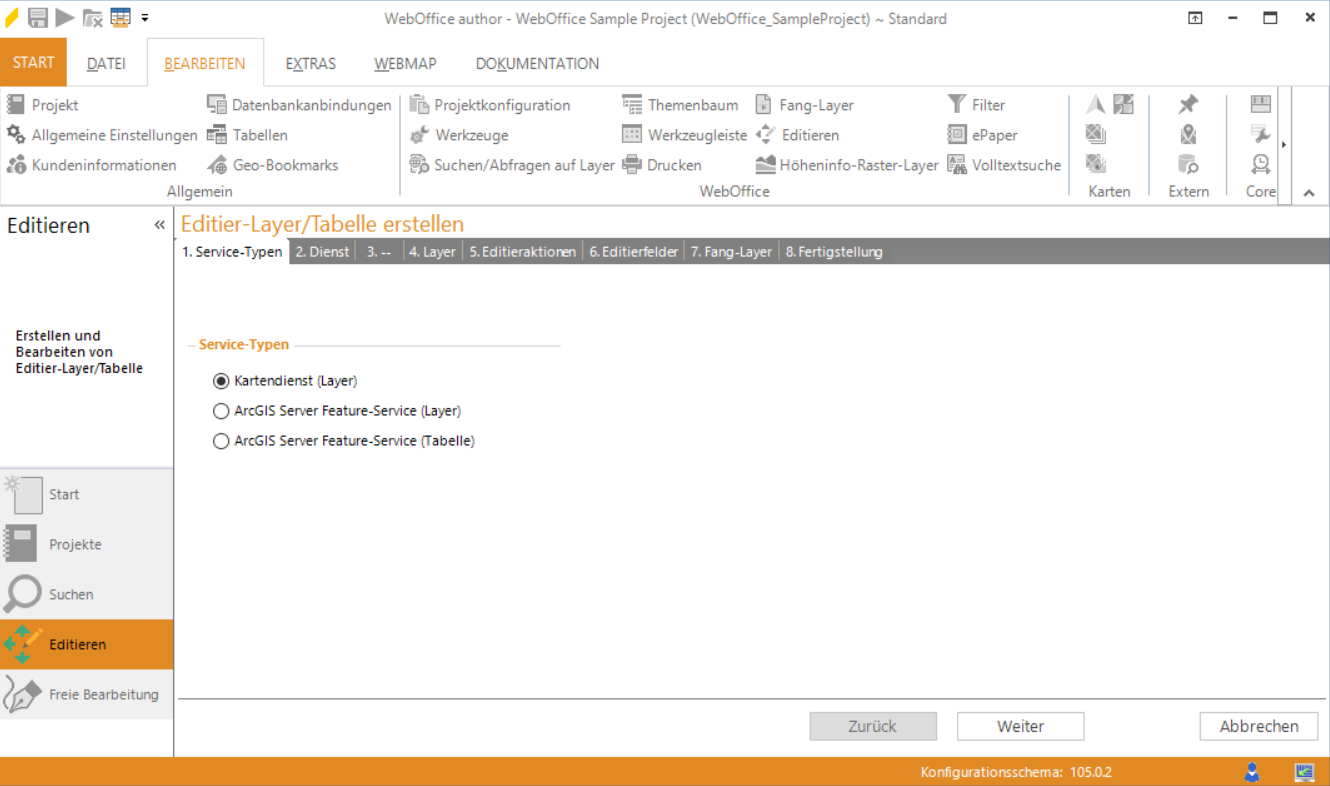 Assistent "Editier-Layer/Tabelle erstellen" - Auswahl des Kartendiensttypes Assistent "Editier-Layer/Tabelle erstellen" - Auswahl des Kartendiensttypes