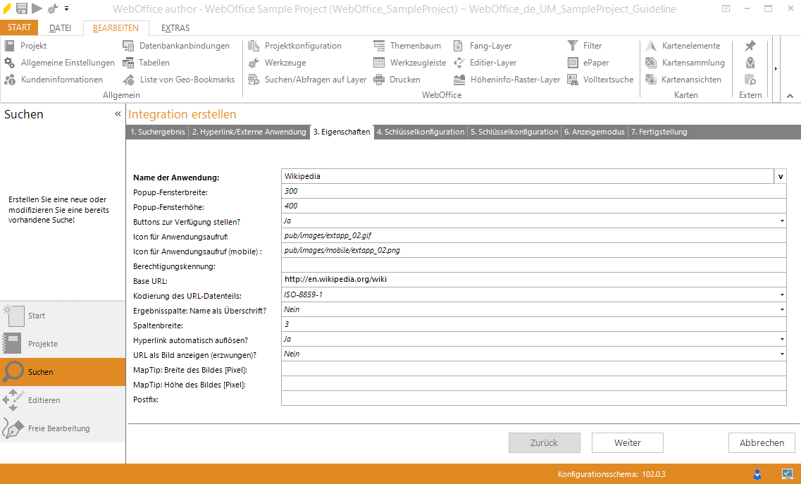 Assistent "Integration erstellen" -  Eigenschaften