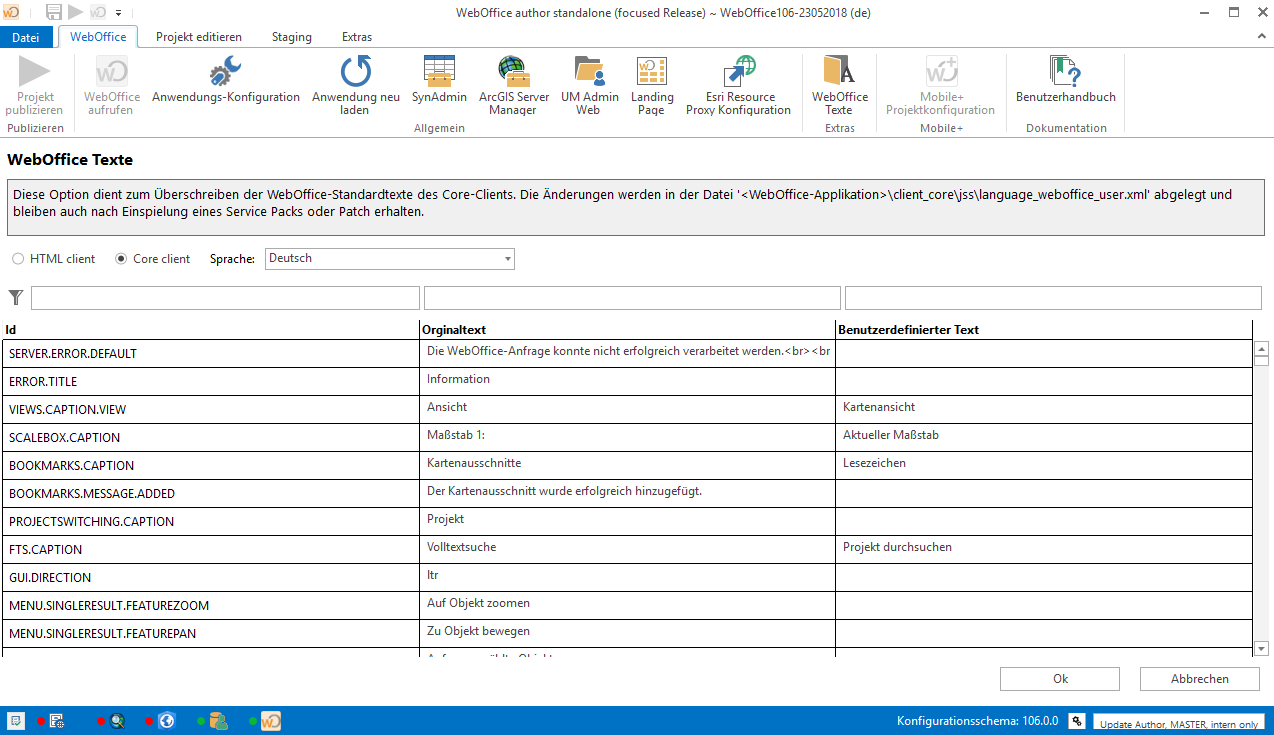 Dialogfenster WebOffice Texte