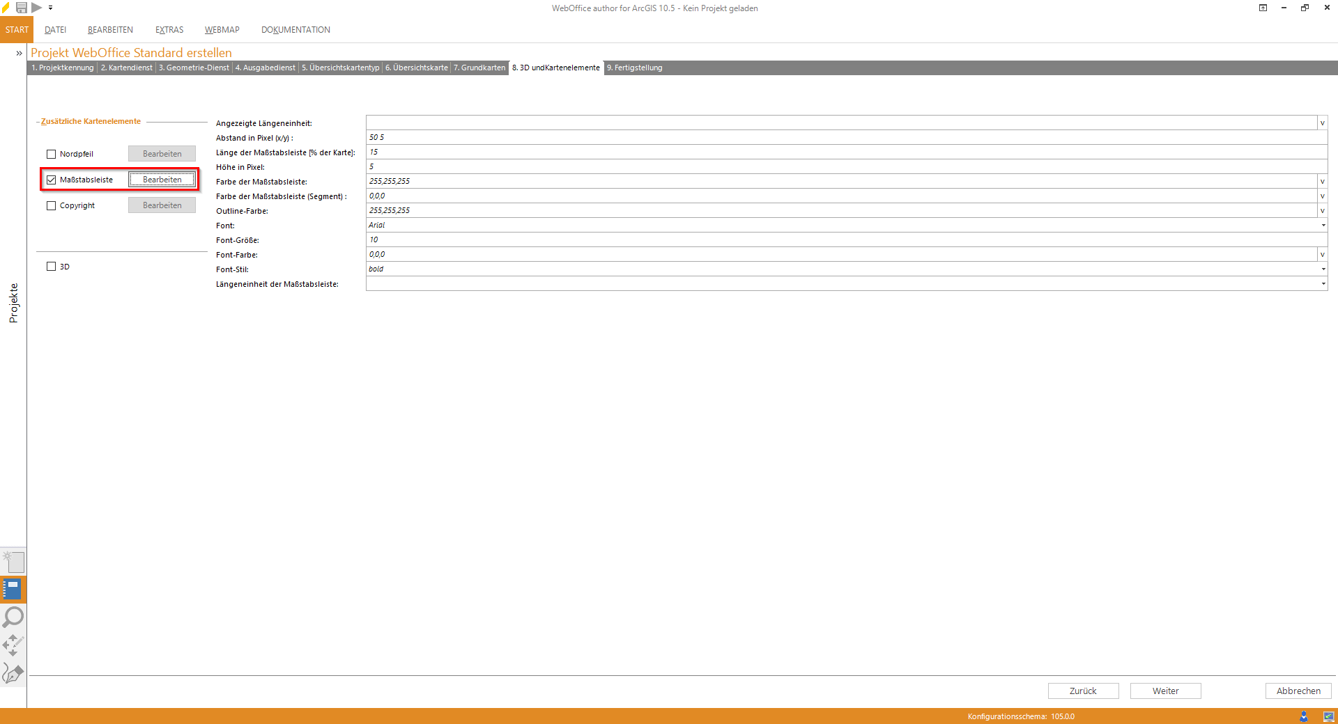 Wizard "Projekt erstellen" - Konfiguration der Maßstabsleiste