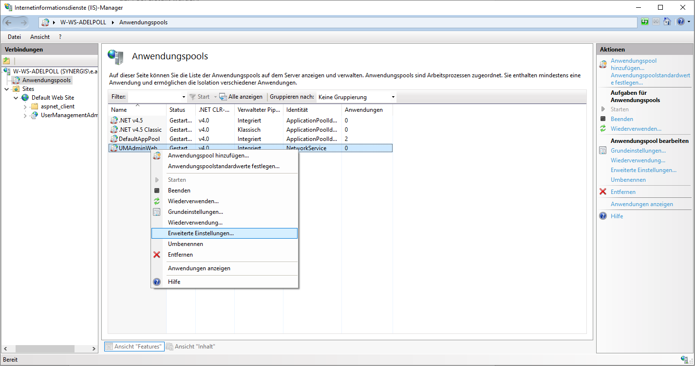 Öffnen der erweiterten Einstellungen