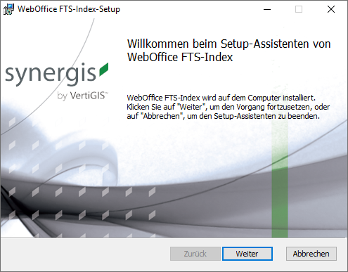 Setup-Assistent von SynerGIS WebOffice FTS-Index Setup-Assistent von SynerGIS WebOffice FTS-Index