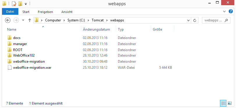 Tomcat-Web-Anwendungsverzeichnis mit dem Verzeichnis weboffice-migration Tomcat-Web-Anwendungsverzeichnis mit dem Verzeichnis weboffice-migration