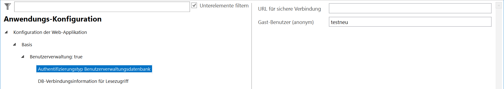 Authentifizierungstyp Benutzerverwaltungsdatenbank - Konfiguration
