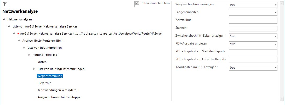 Konfiguration Wegbeschreibung